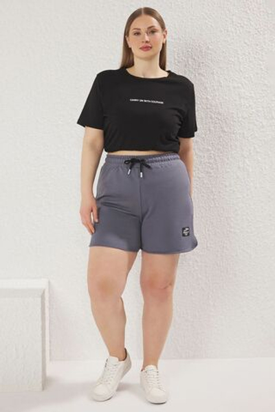 Трикотажные шорты больших размеров с антрацитовой этикеткой и бермудскими островами TBBSS25AP00036