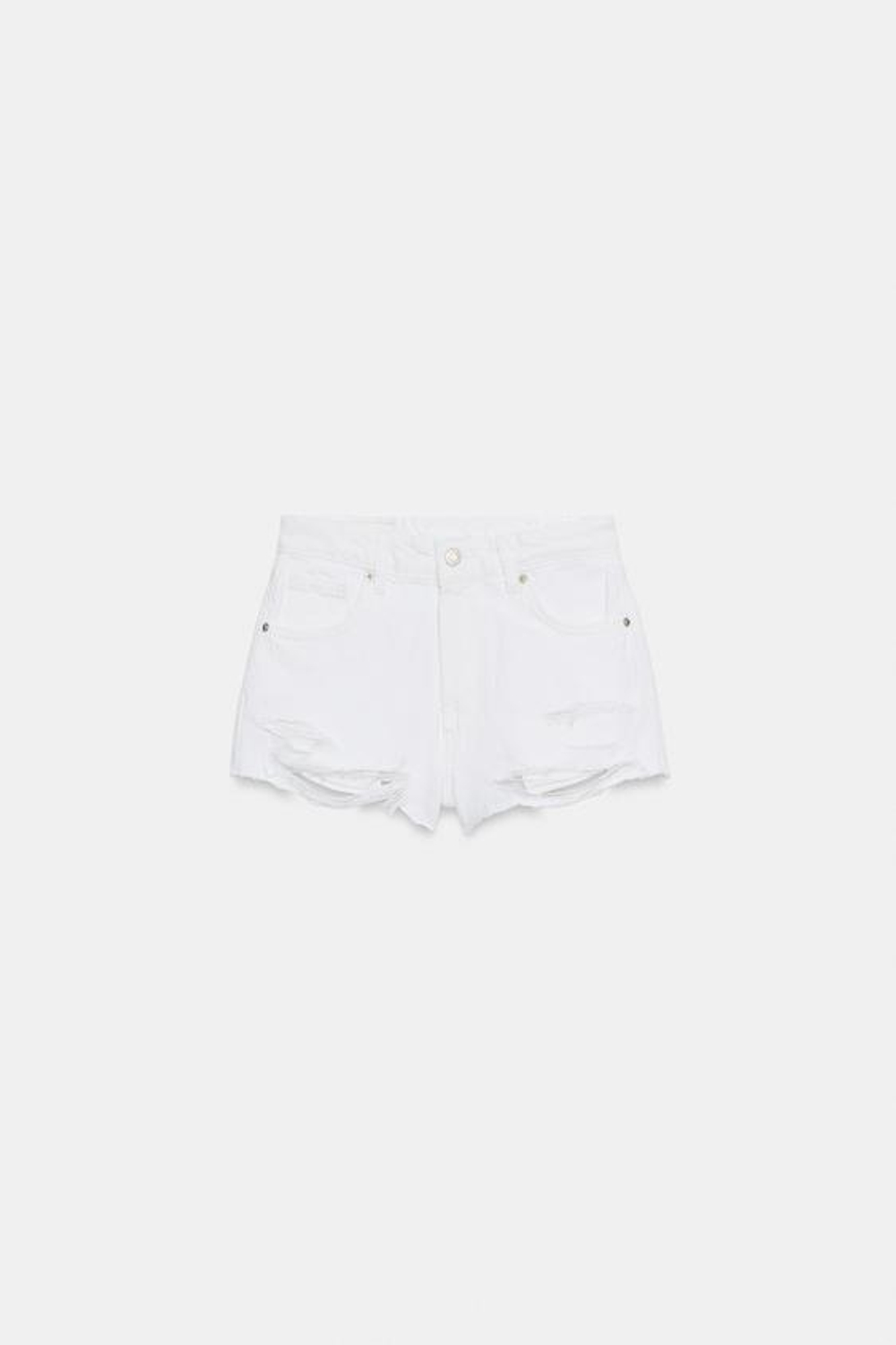 ZARA ДЖИНСОВЫЕ ШОРТЫ TRF С ВЫСОКОЙ ПОСАДКОЙ И РАЗРЫВАМИ, БЕЛЫЙ