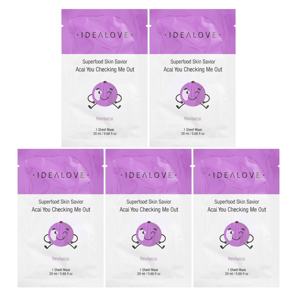 Idealove, Superfood Skin Savior, маска с суперфудами, асаи, 5 шт. по 20 мл (0,68 жидк. унции)