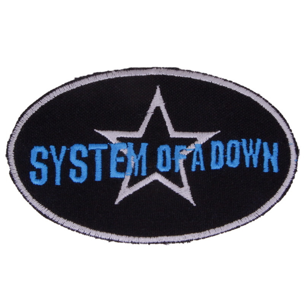 Нашивка System Of A Down овал, синяя надпись (334)