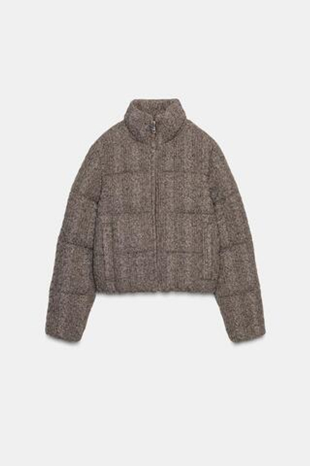 ZARA СТЕГАНЫЙ АНОРАК-БОМБЕР С УЗОРОМ «КОСЫ», СЕРЫЙ