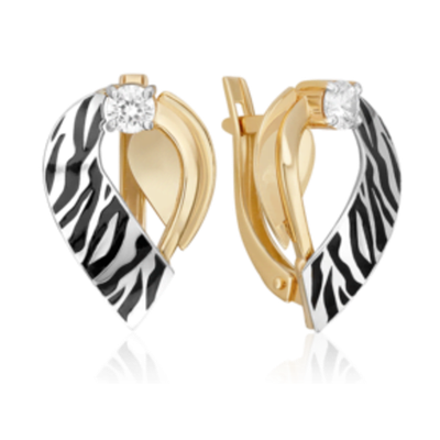 Серьги с принтом «Зебра» из лимонного золота c фианитом и эмалью Артикул: 02-5193-00-401-1121