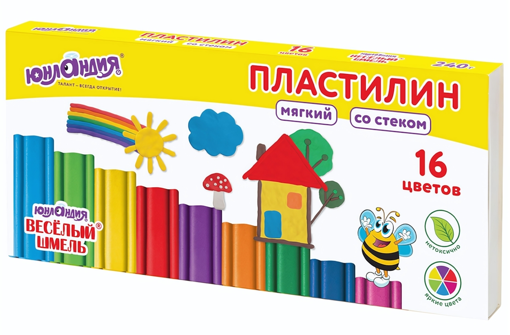 Пластилин мягкий 16цв. 240г. &quot;Веселый шмель&quot; со стеком (ЮНЛАНДИЯ)