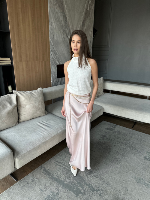 Юбка из шелка косого кроя макси пудровая