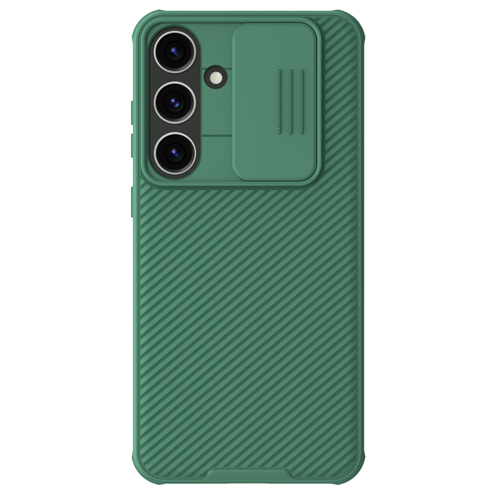 Чехол зеленого цвета (Deep Green) с защитной шторкой для камеры от Nillkin на Samsung Galaxy S24+ Плюс, серия CamShield Pro Case