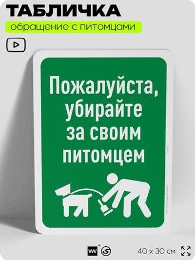Табличка "Убирайте за своим питомцем" на дверь и забор, для двора, дома, подъезда, 40х30 см, Silver Plane x Айдентика Технолоджи
