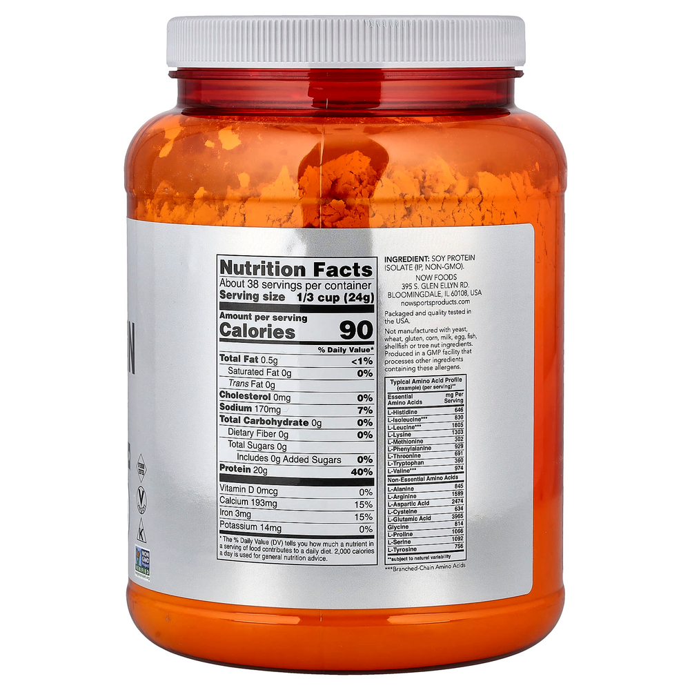 NOW Foods, Sports, изолят соевого белка, натуральный, с нейтральным вкусом, 907 г (2 фунта)