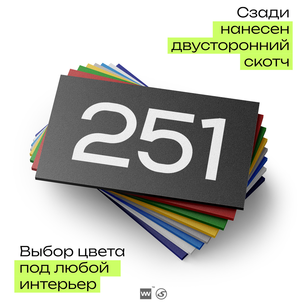 Номер на дверь 251, табличка на дверь для офиса, квартиры, кабинета, аудитории, склада, черная 120х70 мм, Айдентика Технолоджи