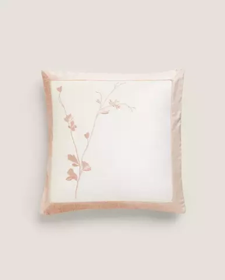 ZARA HOME ХЛОПКОВЫЙ ЧЕХОЛ НА ПОДУШКУ С ЦВЕТОЧНОЙ ВЫШИВКОЙ, ЭКРЮ
