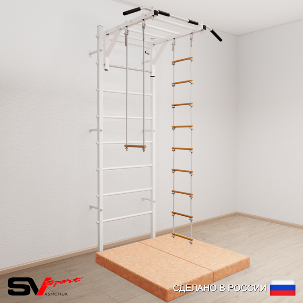Шведская стенка Sv Sport усиленная 6384 (Турник рукоход/Лестница/Трапеция/Мат 1м)