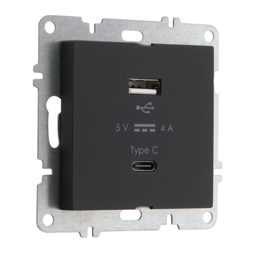 Устройство зарядное USB (A+C) ARVIA Electric, высокоскоростная зарядка, 20В 4.0А, черный матовый софт 50205000312