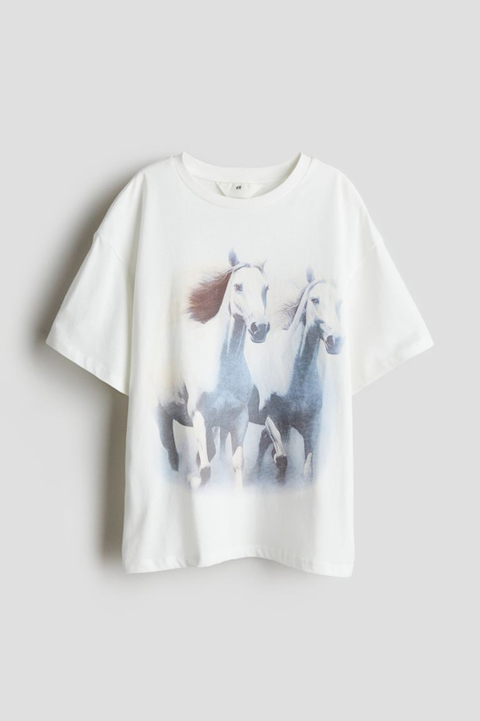 H&M Футболка оверсйз с принтом, белый
