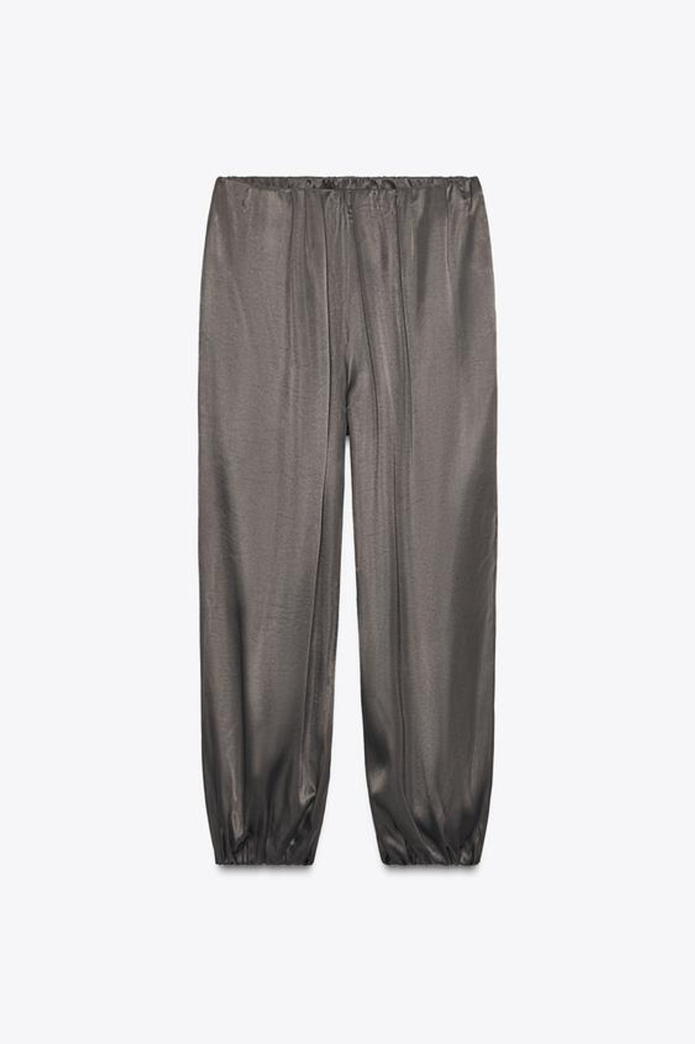 ZARA АТЛАСНЫЕ БРЮКИ-ШАРОВАРЫ, СВЕТЛО-СЕРЫЙ