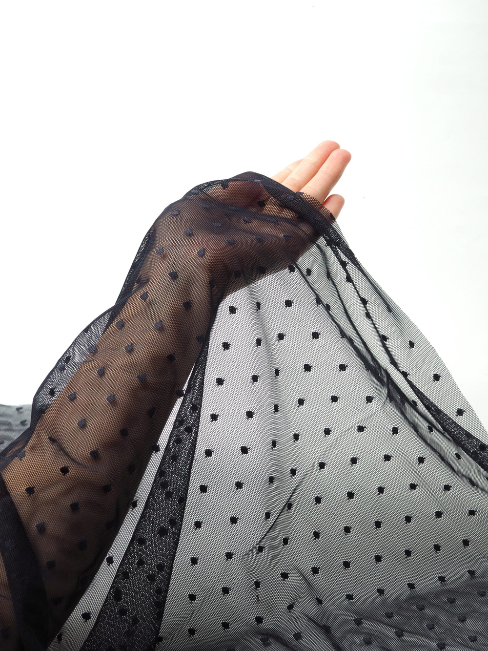 Сетка эластичная иссиня-черная в горошек 5 мм метражом