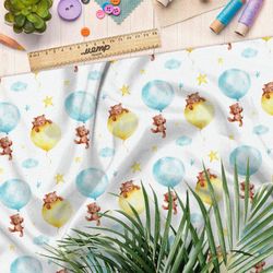 Ткань лен мишки на воздушных шарах