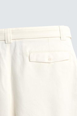 ZARA ШОРТЫ RELAXED FIT С СКЛАДКАМИ И ПОЯСОМ, ЖЕЛТОВАТО-БЕЛЫЙ