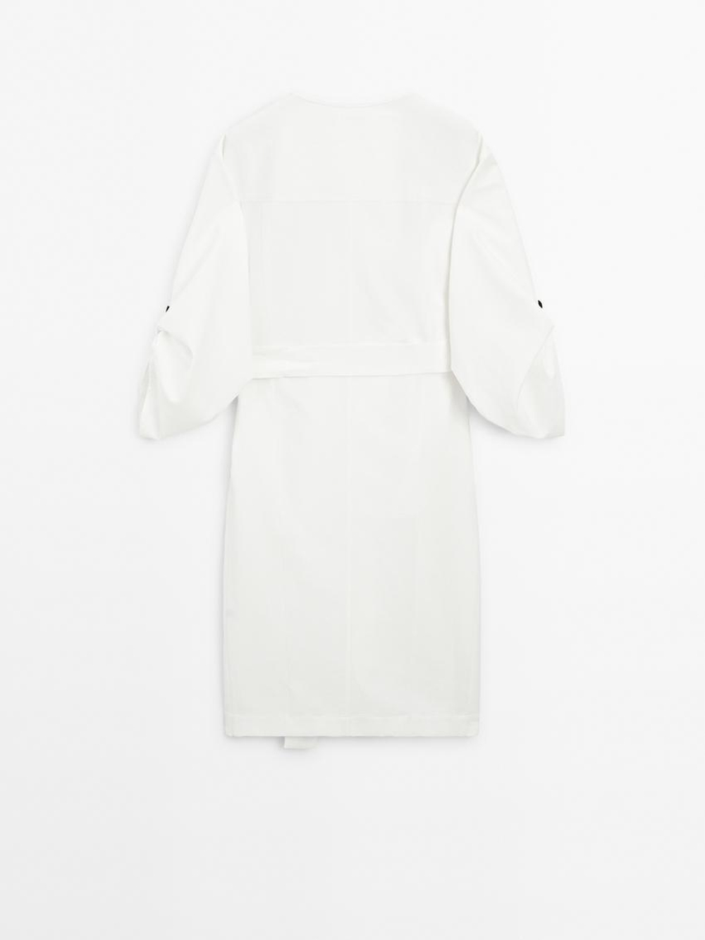 Massimo Dutti Платье-рубашка с контрастными пуговицами, натуральный, кремовый