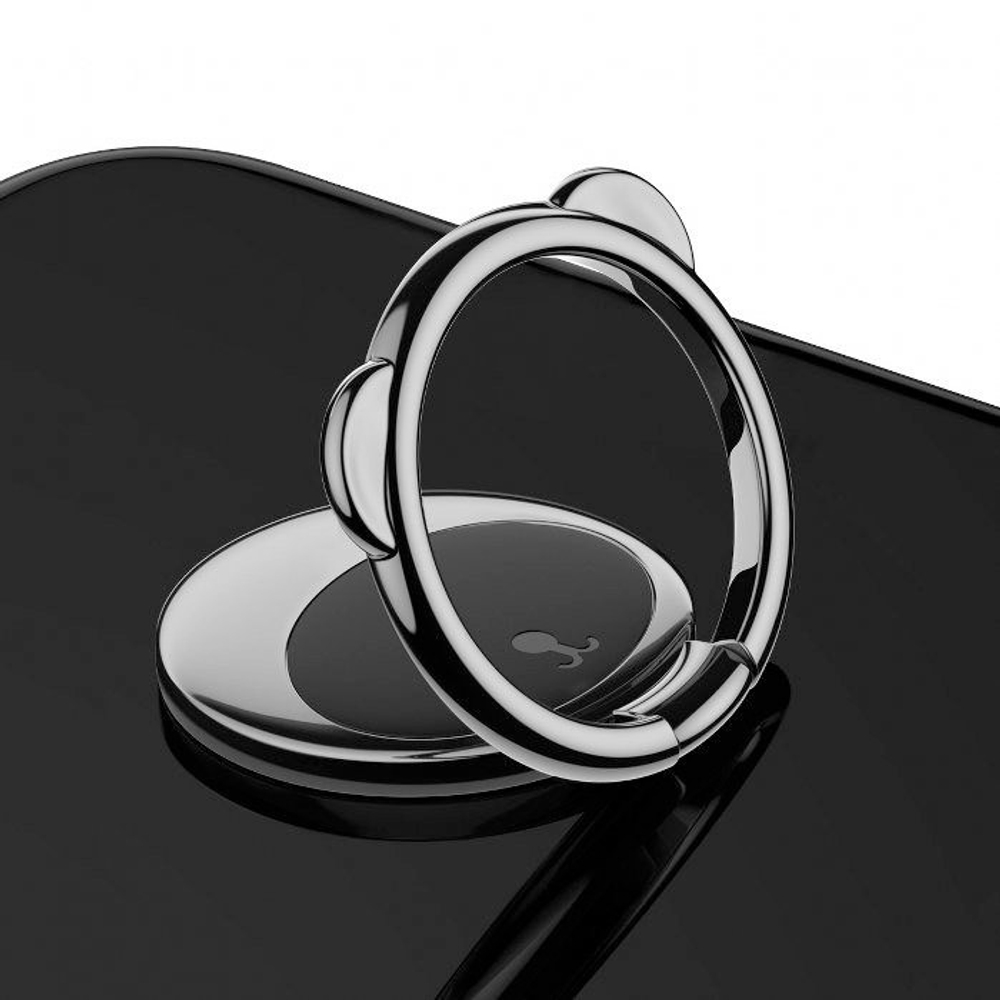 Кольцо-держатель для телефона Baseus Bear Finger Metal Ring Grip Stand Holder - Black