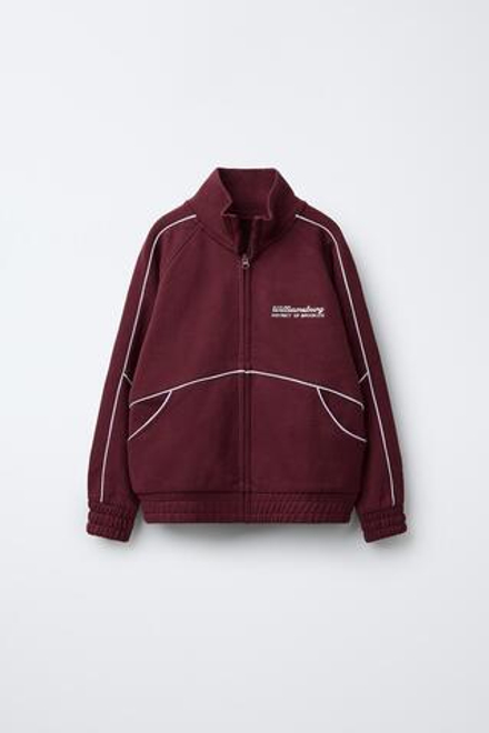 ZARA ХУДИ ИЗ МЯГКОЙ ТКАНИ С НАДПИСЬЮ, ГРАНАТОВЫЙ