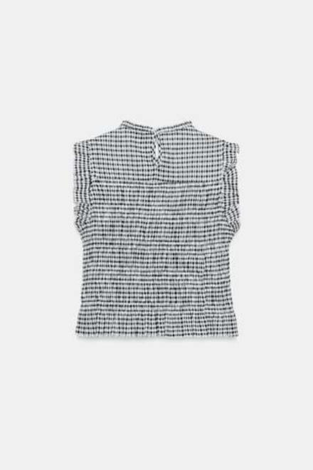 ZARA ТОП В КЛЕТКУ ВИШИ С ЭФФЕКТОМ ЖАТКИ, КОРИЧНЕВЫЙ/ЭКРЮ