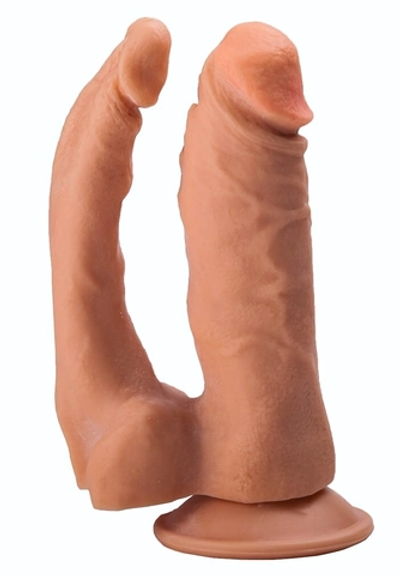 Двойной гелевый фаллоимитатор на присоске - 16,5 см. (Цвет: телесный)