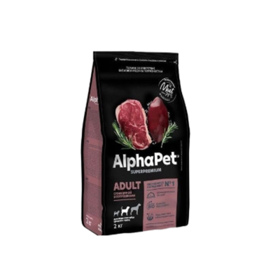 Корм для собак премиум сухой AlphaPet Superpremium для собак средних пород, с говядиной и потрошками, 2 кг