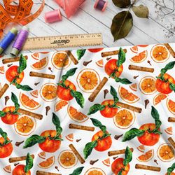 Ткань муслин сочные мандарины и корица