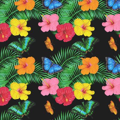 Экзотическме бабочки с тропическими цветами