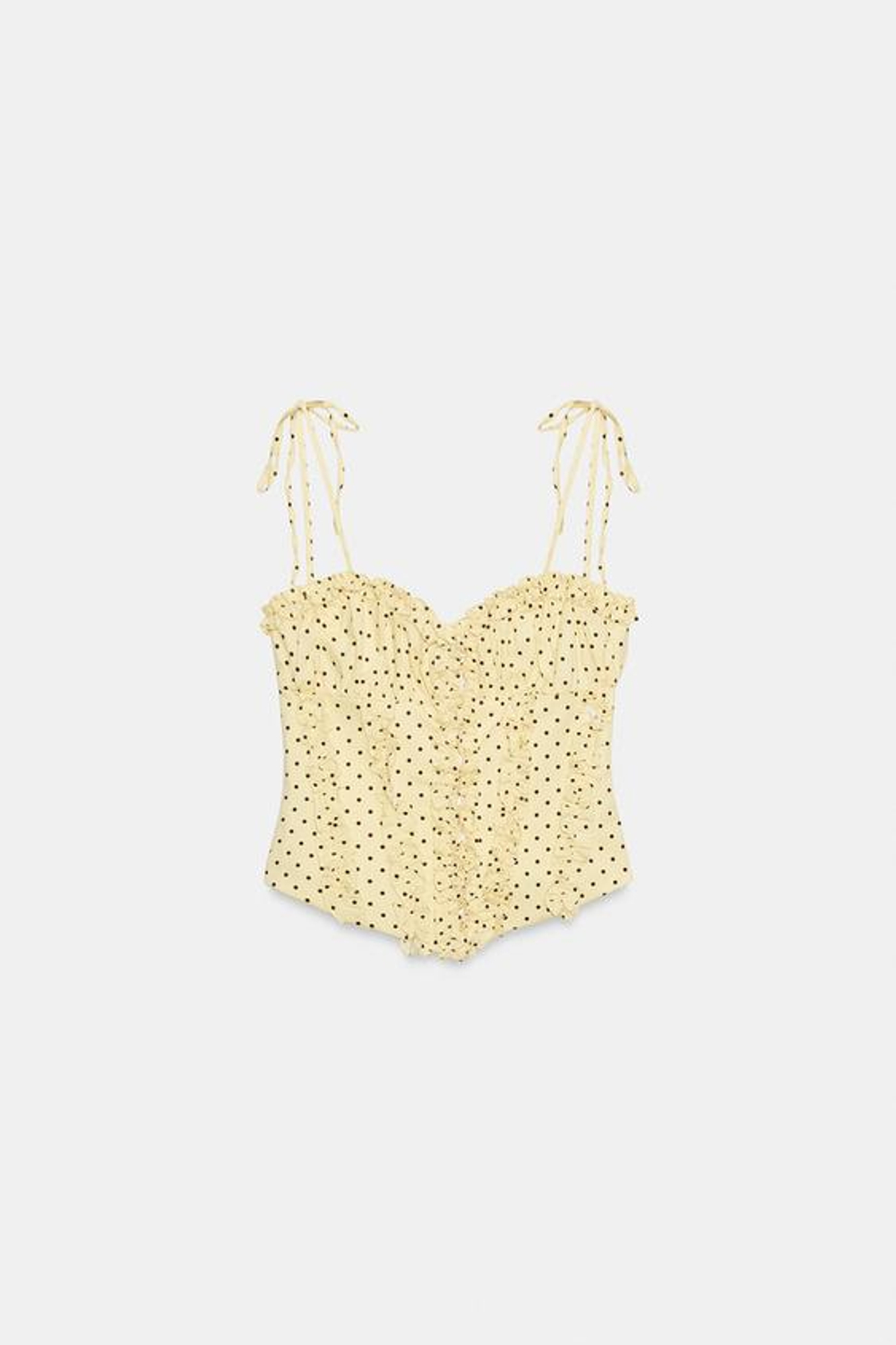 ZARA ТОП ИЗ ПОПЛИНА В ГОРОШЕК С ВОЛАНАМИ, ЖЕЛТЫЙ