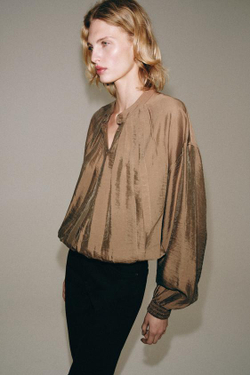 ZARA СТРУЯЩАЯСЯ РУБАШКА ZW COLLECTION, ТЕРРАКОТОВЫЙ