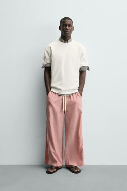 ZARA БРЮКИ В ПОЛОСКУ С КОНТРАСТНЫМИ ЛАМПАСАМИ, КРАСНЫЙ