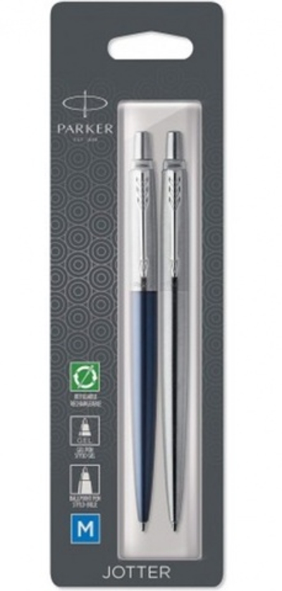 Набор из 2х ручек Parker Jotter шариковая ручка Royal Blue CT и гелевая ручка Stainless Steel CT в блистерной упаковке