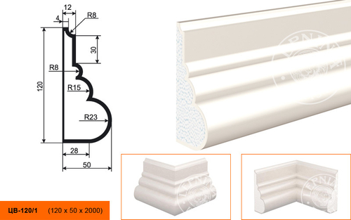 Фасадный декор Lepninaplast Молдинг цокольный ЦВ-120/1