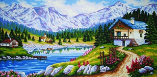 "Деревня в горах"-13980 канва с рисунком
