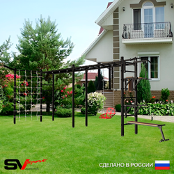 Уличная шведская стенка Sv Sport рукоход х 2 с комплектом турник прямой У54355 (Турник/Брусья/Стойка/Скамья/Со спинкой/Кронш бокс/Сетка)