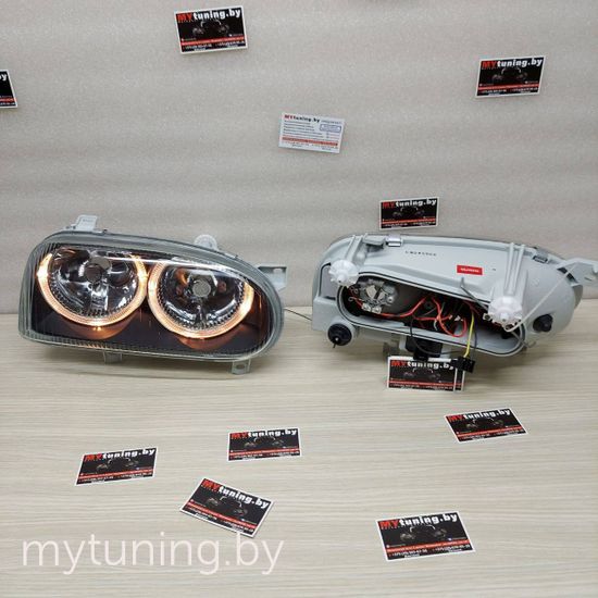Передние фары VW Golf 3 angel eyes black