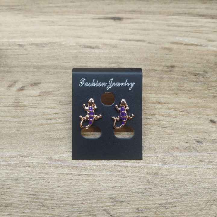 Серьги Small Саламандра эмаль цветная цвет фиолетовый металл золотистый
