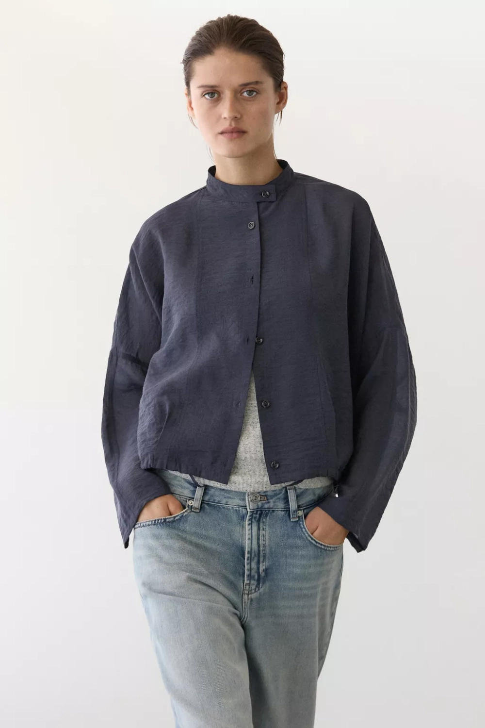Бомбер с воротником-стойкой и пуговицами - MASSIMO DUTTI