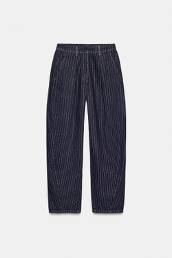 ZARA ДЖИНСЫ ZW COLLECTION BALLOON В ПОЛОСКУ СО СРЕДНЕЙ ПОСАДКОЙ, СИНИЙ