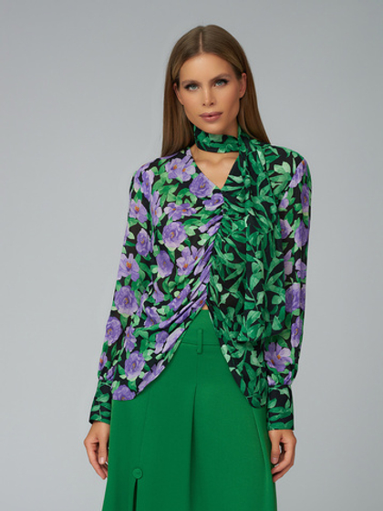Блуза с цветочным принтом, с длинным рукавом