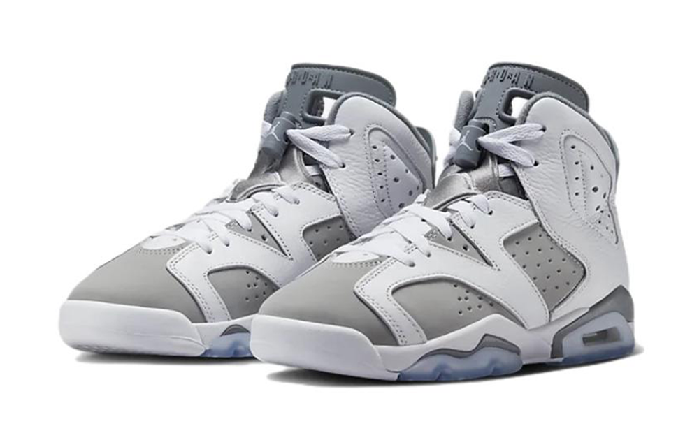 Jordan Air Jordan 6 Retro anti-skid wear high help retro basketball shoes GS white grey blue