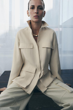 ZARA СТРУЯЩАЯСЯ РУБАШКА С КАРМАНАМИ — ZW COLLECTION, ЦВЕТ СЛОНОВОЙ КОСТИ