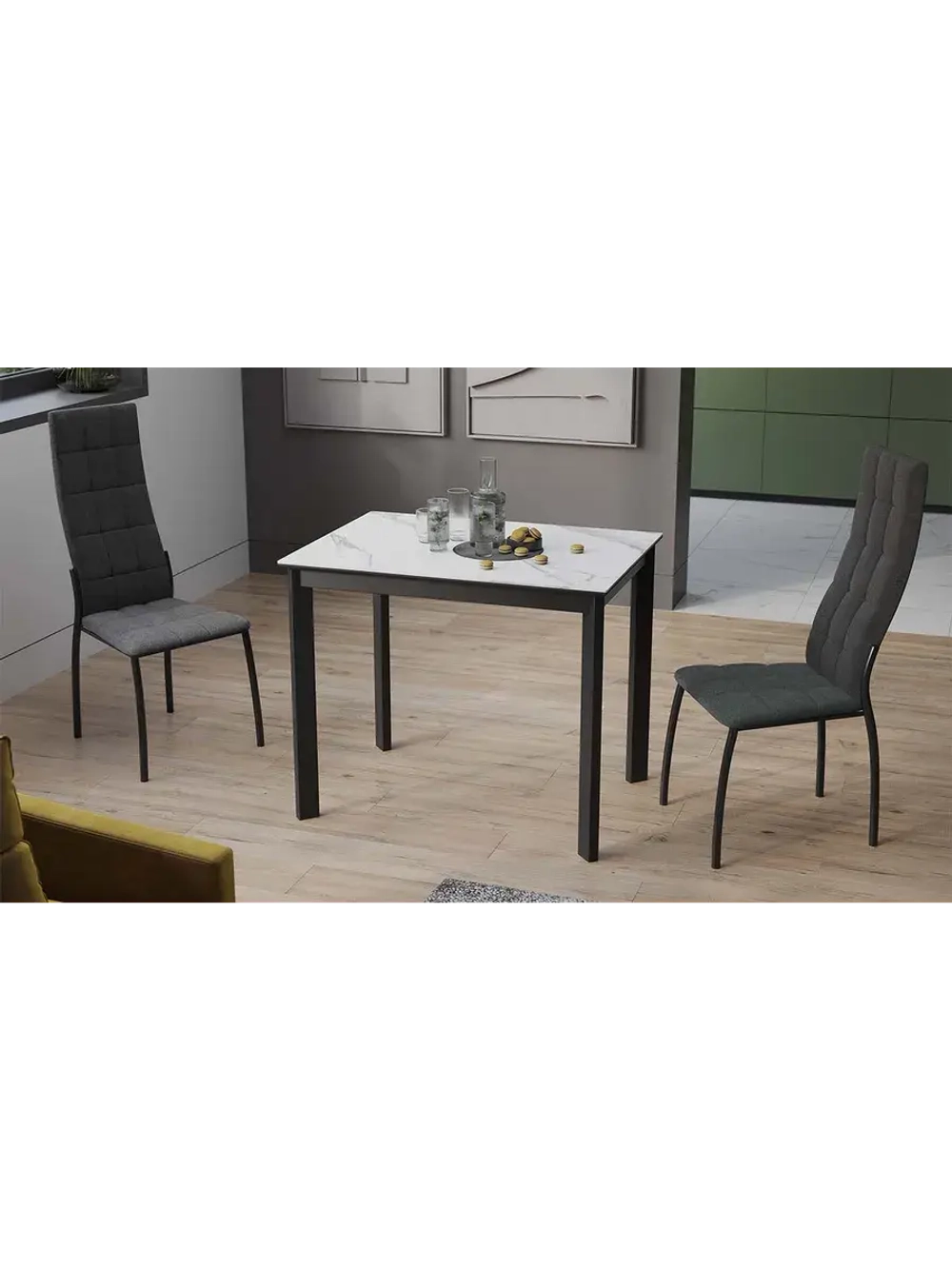 Стол кухонный Черный муар мрамор 90(130)х65х75