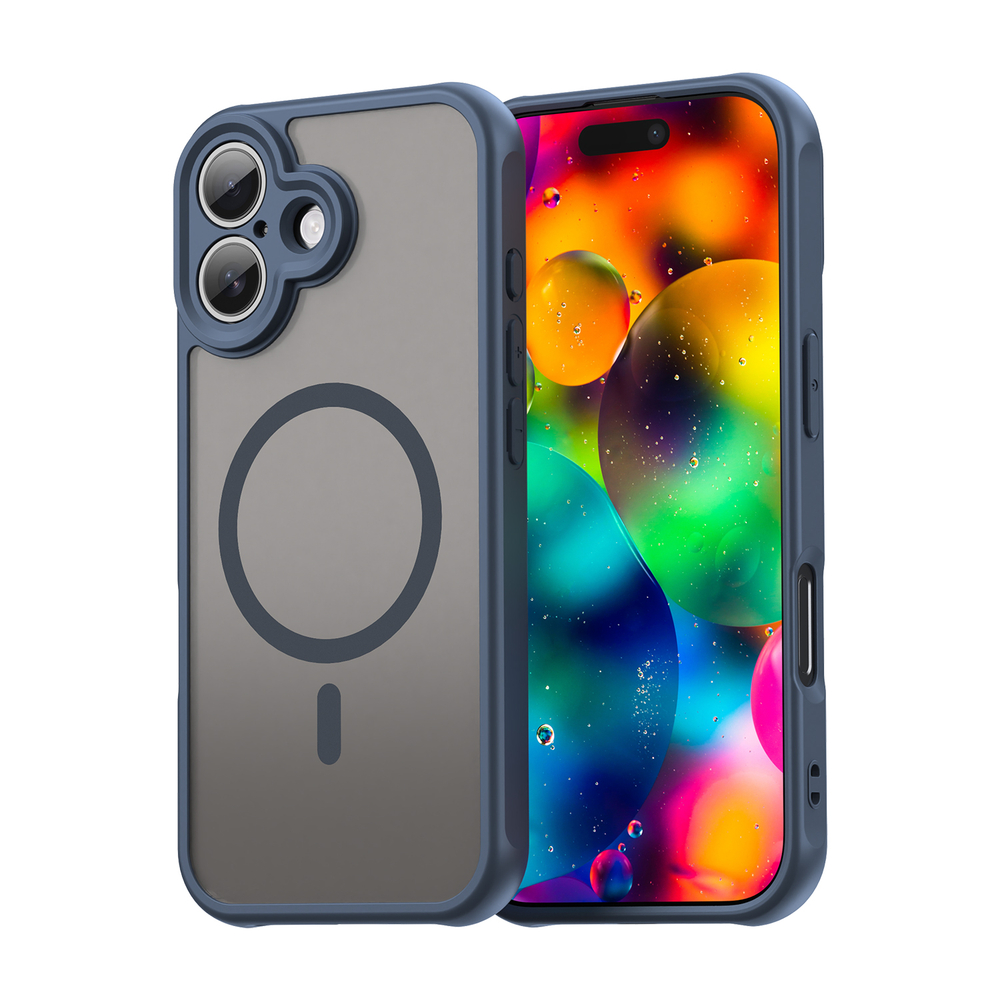 Полупрозрачный матовый чехол с MagSafe для iPhone 17, боковые рамки синего цвета