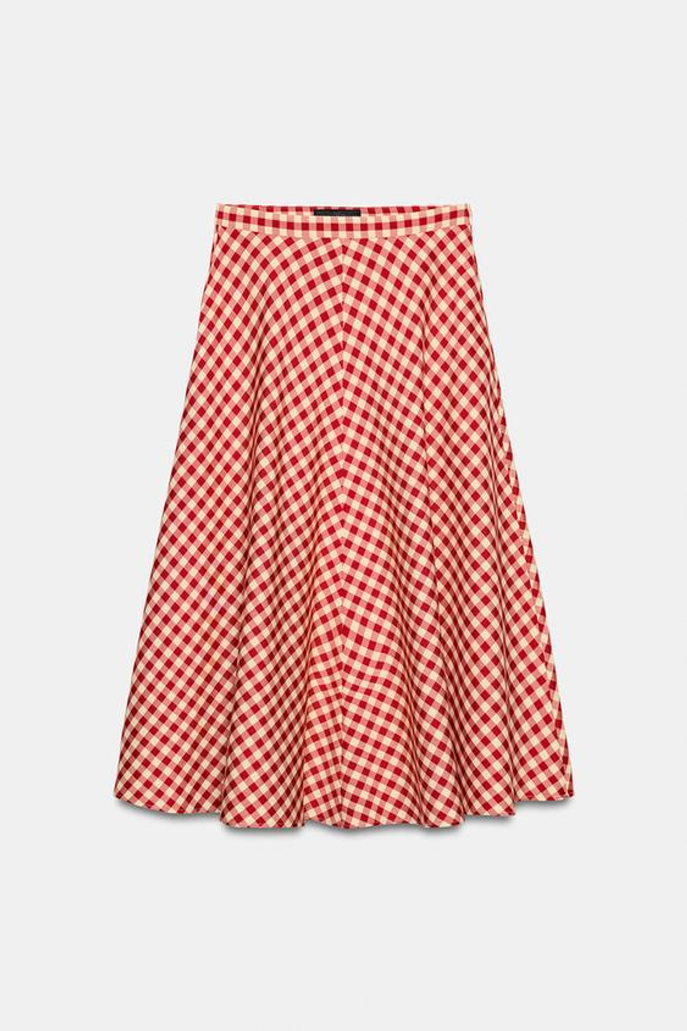 ZARA ШИРОКАЯ ЮБКА В КЛЕТКУ — ZW COLLECTION, ЭКРЮ/КРАСНЫЙ