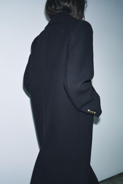 ZARA ДЛИННОЕ ПАЛЬТО ИЗ СМЕСОВОЙ ШЕРСТИ — ZW COLLECTION, МОРСКОЙ ТЕМНО-СИНИЙ