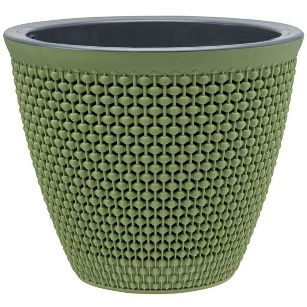 Кашпо для цветов пластиковое 1,6л d-16см «Ротанг» Оливковый