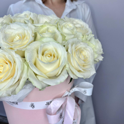 Белые розы в коробке 25 шт