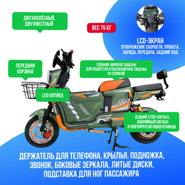 Электроскутер ROCKWILD X900 1600W (60V/40Ah) - Зеленый фото №3