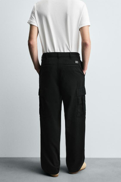 ZARA БРЮКИ-КАРГО STRAIGHT FIT, ЧЕРНЫЙ
